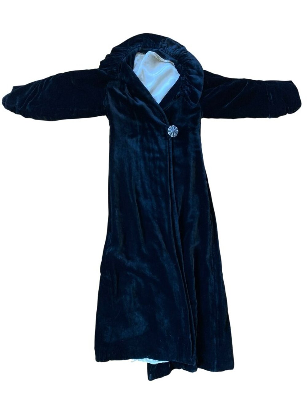 Art Deco Opera Coat Black Velvet Antique Silk Lining Great Buttons Small 1933/34 - Picture 13 of 14